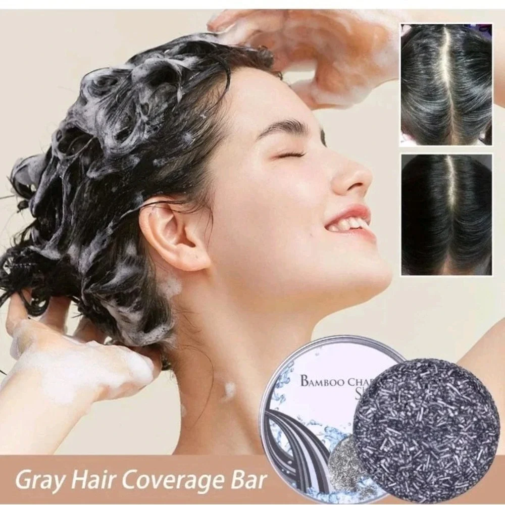 2 Pack Unisex Grey Coverage Bar Shampoo Hair‎ Darkening Black Soap for Grey Hair